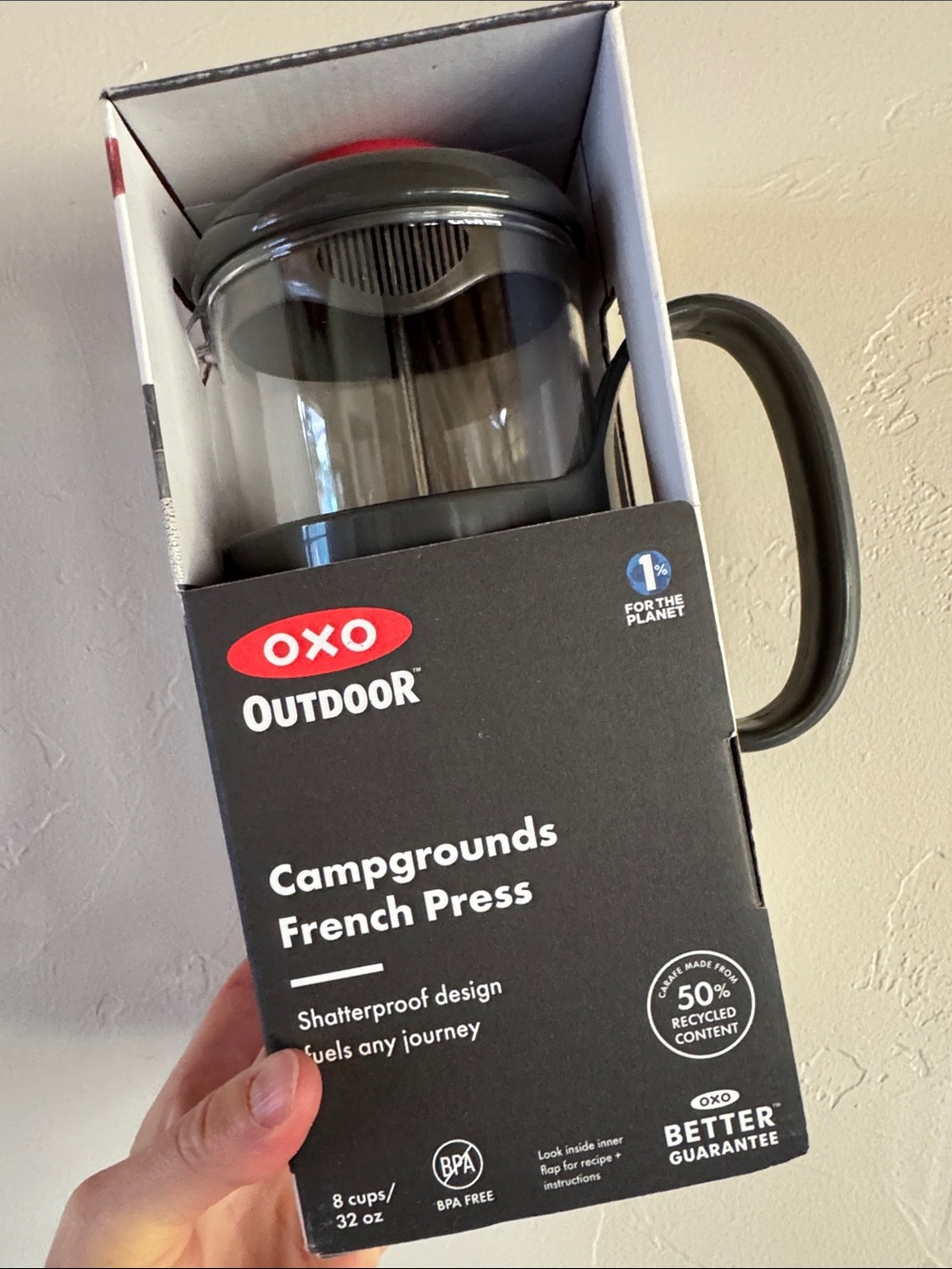 OXO Outdoor Campgrounds French Press - Black with Red Accent, Camping Coffee